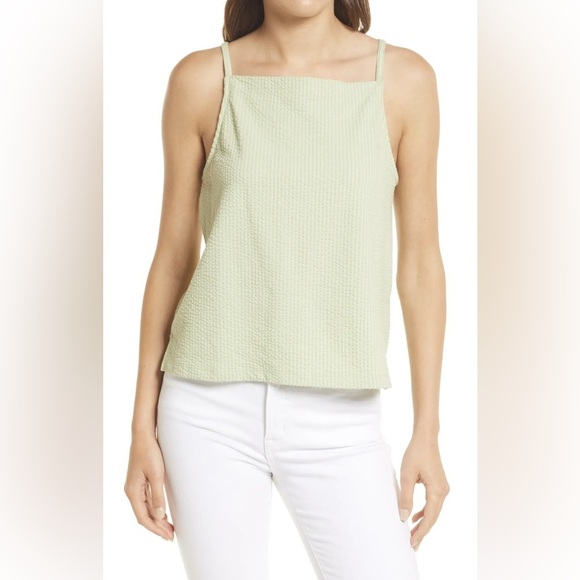 Madewell Tops - Madewell Sunfaded Lime Sleeveless Textural Seersucker Apron Tank Top NWT